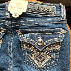 L.A. IDOL Little Girls Jeans/Capri’s Rhinestone Pockets Size 7